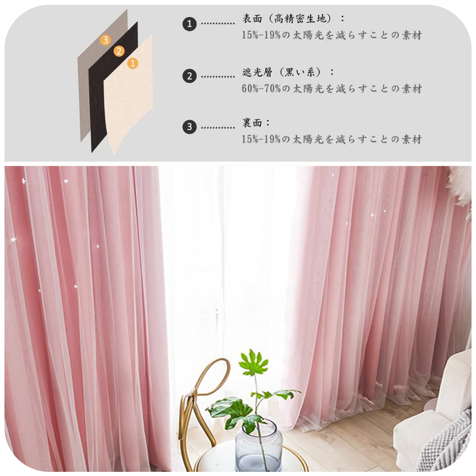 Amazon | 姫系カーテン 遮光カーテン 一体型 おしゃれ 星柄 透かし彫り